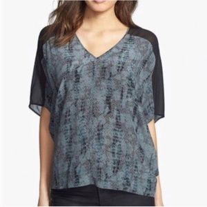 Eileen Fisher SILK gray blue black snake print top women’s size XL